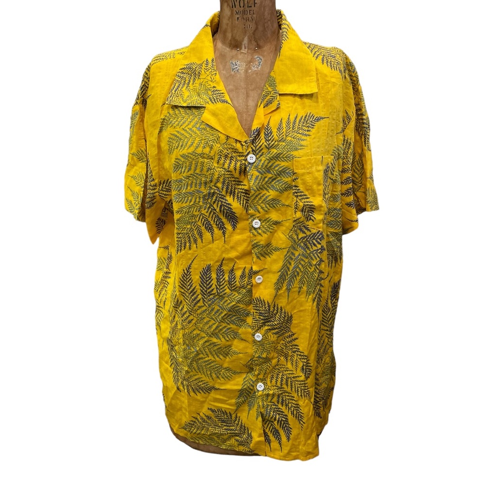 New INCERUN Mens Floral Hawaiian Yellow Print Short Sleeve Shirt sz M